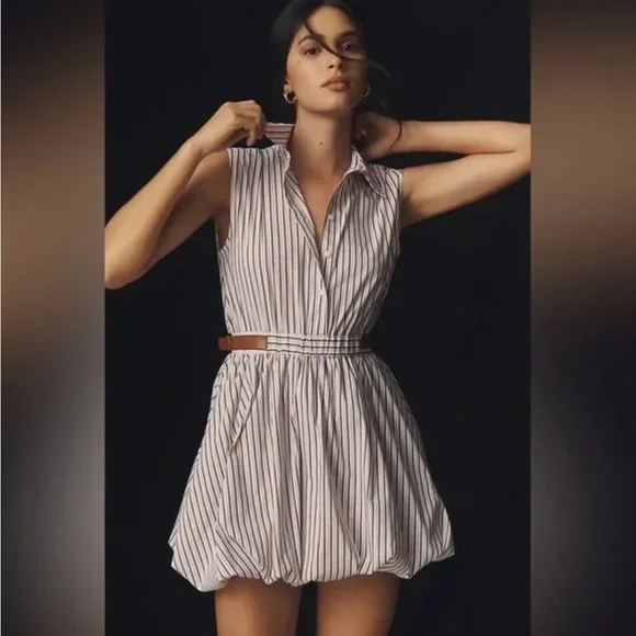 Anthropologie Striped Mini Dress - White and Black - Picture 1 of 6